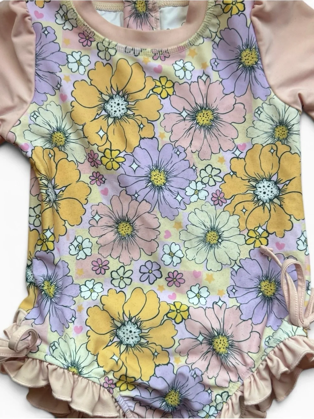 Caden Lane Floral Long Sleeve Ruffle One Piece Swimsuit Rash Guard 3Т Toddler